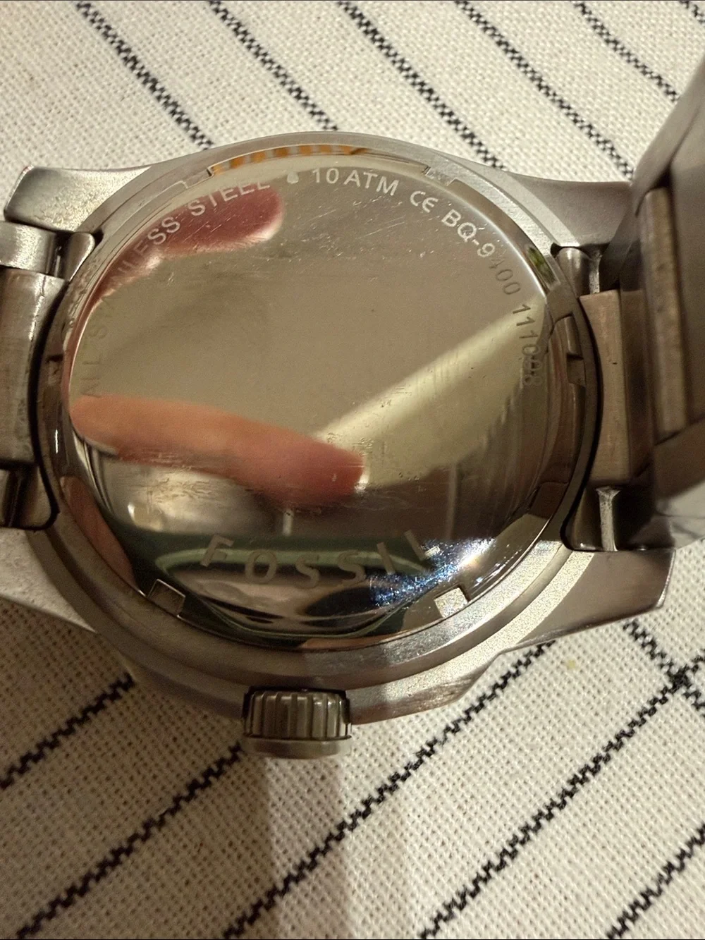 Fossil Silver Watch with White Dial and Blue Subdials